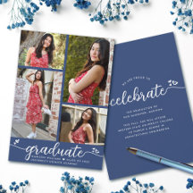 Graduation 4 Photo Modern Calligraphy Hearts Blue