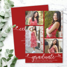 Graduation 4 Photo Modern Calligraphy Hearts Red