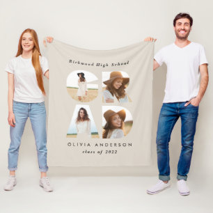 Graduation 4 photo modern personalised black white fleece blanket