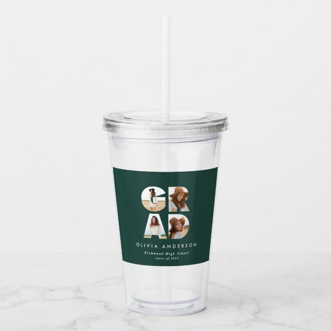 Graduation 4 photo modern personalised green acrylic tumbler (Front)