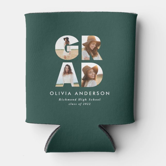 Graduation 4 photo modern personalised green can cooler (Front)
