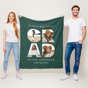 Graduation 4 photo modern personalised green fleece blanket
