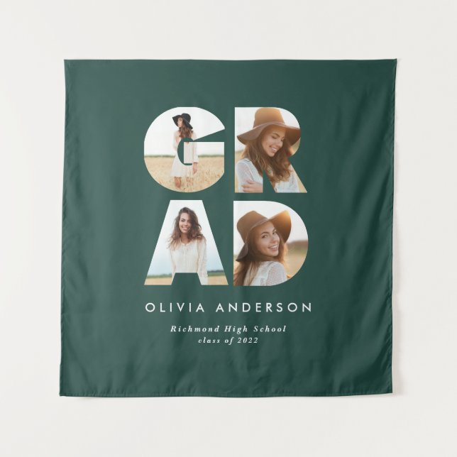 Graduation 4 photo modern personalised green tapestry (Front)