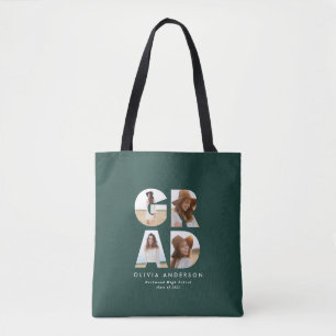 Graduation 4 photo modern personalised green tote bag