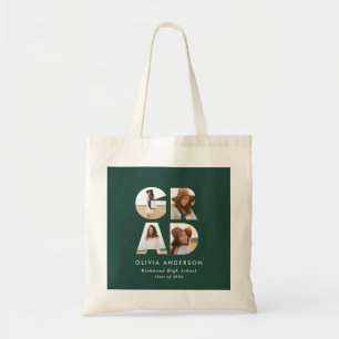 Graduation 4 photo modern personalised green  tote bag