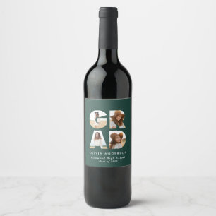 Graduation 4 photo modern personalised green wine label