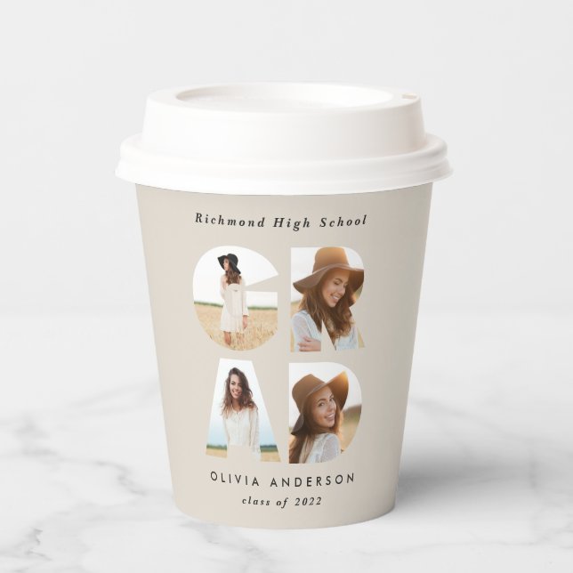 Graduation 4 photo modern personalised natural paper cups (Front)