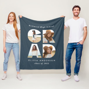 Graduation 4 photo modern personalised navy blue fleece blanket