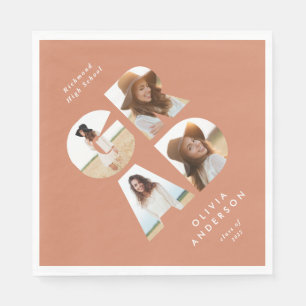 Graduation 4 photo modern personalised peach napkin