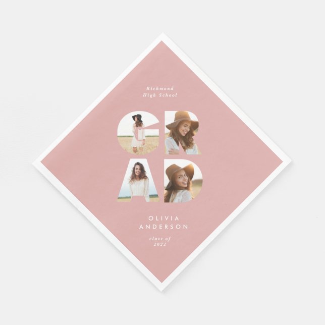 Graduation 4 photo modern personalised pink girly  napkin (Corner)
