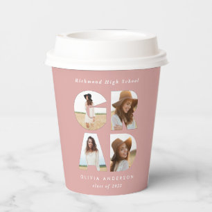 Graduation 4 photo modern personalised pink girly paper cups