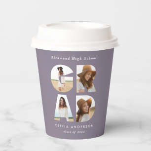 Graduation 4 photo modern personalised purple chic paper cups