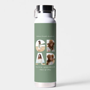 Graduation 4 photo modern personalised sage green water bottle