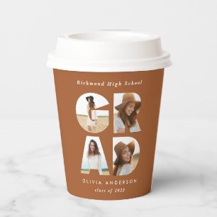Graduation 4 photo modern personalised terracotta paper cups