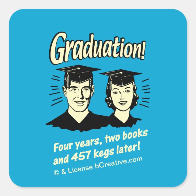 Graduation: 4 Years, 2 Books Square Sticker (Front)
