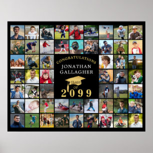 Graduation 54 Photo Collage Black Gold Cap Poster