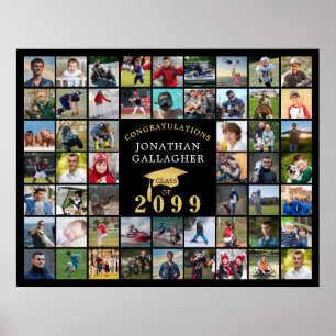 Graduation 54 Photo Collage Black Gold Cap Poster