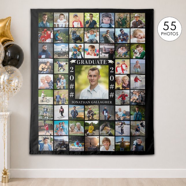 Graduation 55 Photo Collage Backdrop Custom Colour Tapestry (Creator Uploaded)