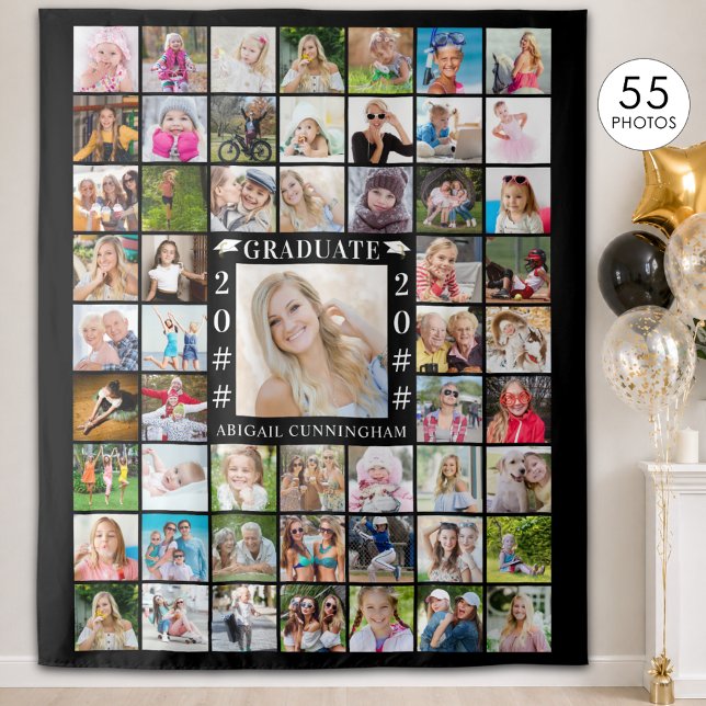 Graduation 55 Photo Collage Backdrop Custom Colour Tapestry (Creator Uploaded)