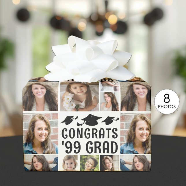 Graduation 8 Photo Collage Custom Text Colour Wrapping Paper (Creator Uploaded)