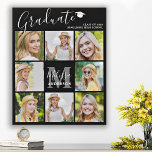 Graduation 8 Photo Collage Personalised Black  Faux Canvas Print<br><div class="desc">Celebrate your graduate and give a special personalised gift with this custom photo collage graduation plaque. This unique photo collage graduate plaque features a monogram initial, name in script, graduation year and school name. Customise with 8 of your favourite senior portrait or college photos, and personalise with graduating year, name,...</div>