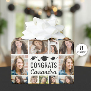 Graduation 9 Photo Collage Congrats Name Wrapping Paper