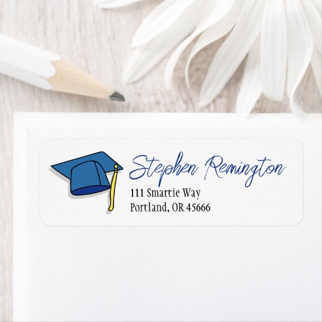 Graduation Address Labels Blue Cap (Insitu)