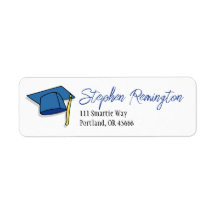 Graduation Address Labels Blue Cap