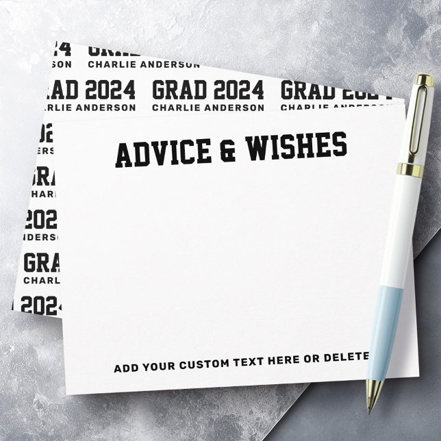 Graduation advice and wishes grad year black white card (Graduation advice and wishes grad year black white note card)