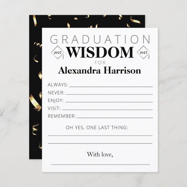 Graduation Advice Keepsake Card | Black Gold (Front/Back)