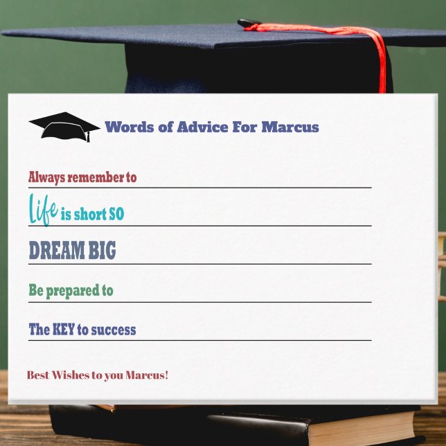 Graduation Advice Wisdom Best Wishes Grad Party  (Graduation Words of Advice memory keepsake guest party cards. )
