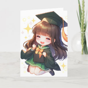 Graduation Anime Girl Student Holiday Card