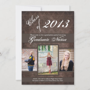 Graduation Announcement - 4 Photo Grunge Damask