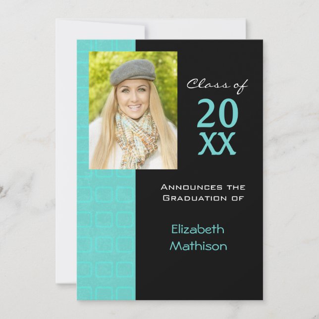 Graduation Announcement Aqua Photo Invitation (Front)