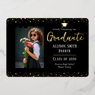 Graduation Announcement Black and Gold Photo