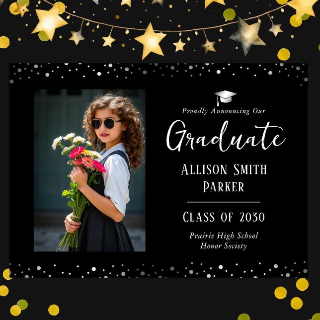 Graduation Announcement Black and Silver Photo (Creator Uploaded)