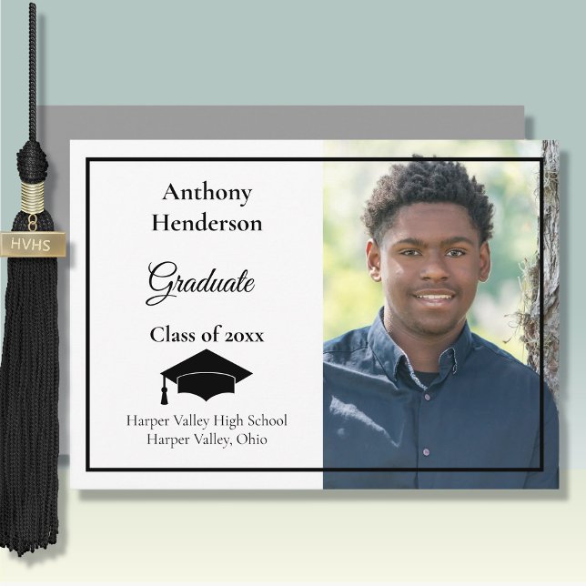 Graduation Announcement Black Cap and Photo (Creator Uploaded)