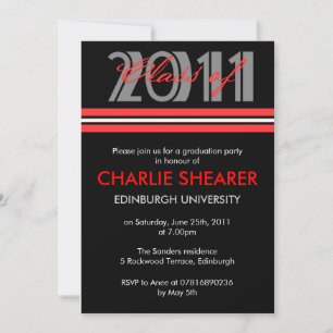 Graduation Announcement Black & Red Stripes