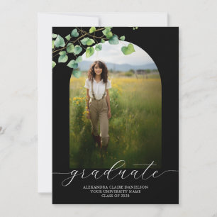 Graduation Announcement Boho Arch Ivy, Black