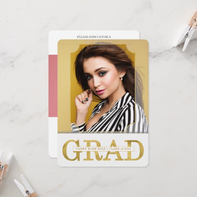 Graduation Announcement Faux Gold Vertical Photo (Front/Back In Situ)