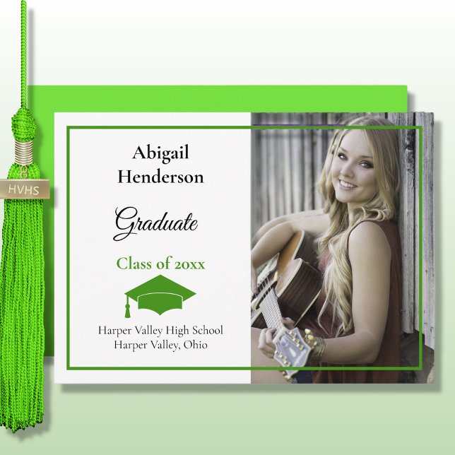 Graduation Announcement Green Cap and Photo (Creator Uploaded)