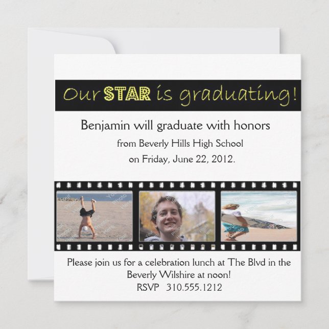 Graduation Announcement Hollywood Star Yellow (Front)
