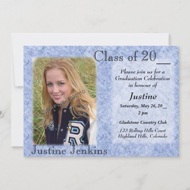 Graduation Announcement, Invitation Blue (Front)