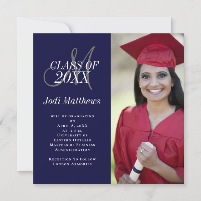 Graduation Announcement Monogram Photo Grad Party (Front)