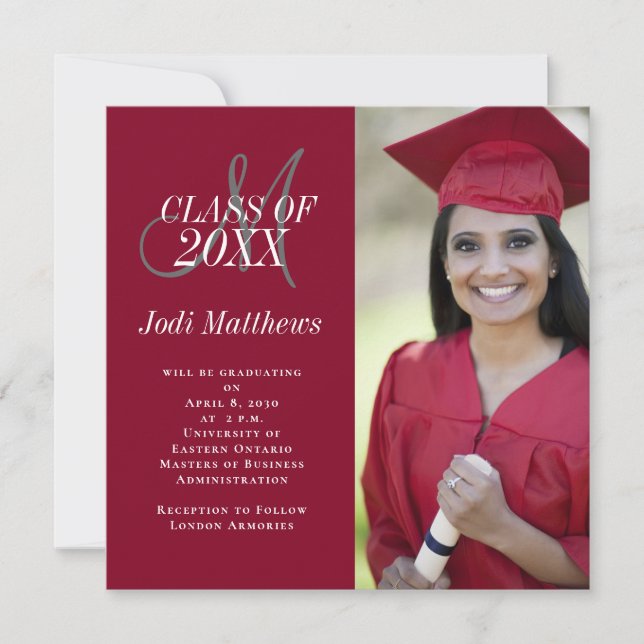 Graduation Announcement Monogram Photo Grad Party (Front)