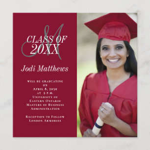 Graduation Announcement Monogram Photo Grad Party