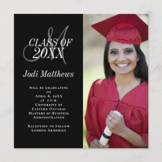 Graduation Announcement Monogram Photo Grad Party