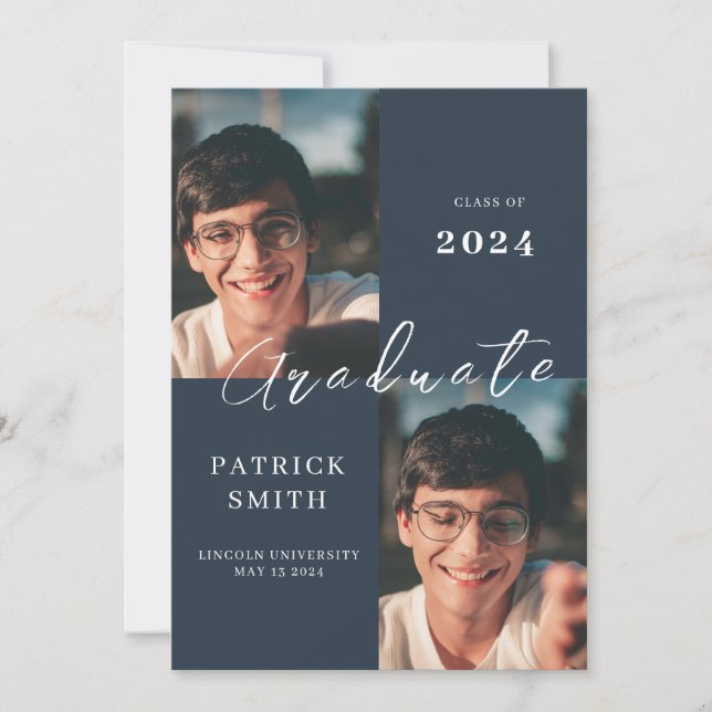 Graduation Announcement, Mosaic - Blue Invitation (Front)