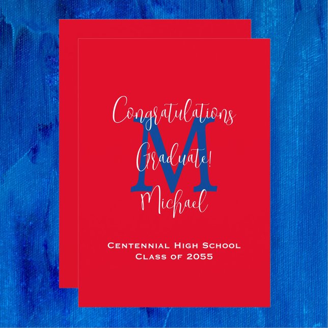 Graduation Announcement, Name, Red Blue White Invitation (Creator Uploaded)