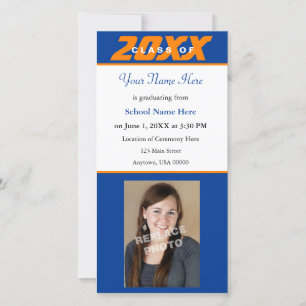 Graduation Announcement Photo Card-Orange & Blue